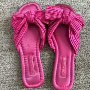 TOP Moda Fuchsia Bow Slide Sandals